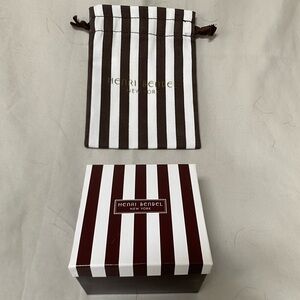 Henri Bendel Classic Brown and White Striped Small Jewelry Box & Draw Sting Bag